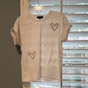 White Heart Embellished Short Sleeve Tee